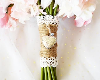 Silver Heart Wedding Bouquet Locket: Photo Keepsake with Pearl Accent