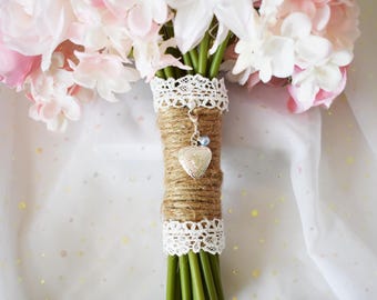 Heart Photo Locket for Bouquet: Silver Plated Memorial Charm with Pearl