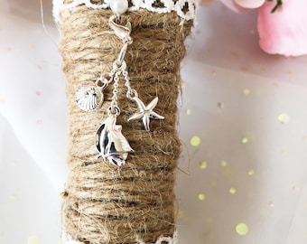 Sterling Silver Beach Wedding Bouquet Charm: Sailboat, Starfish & Seashell