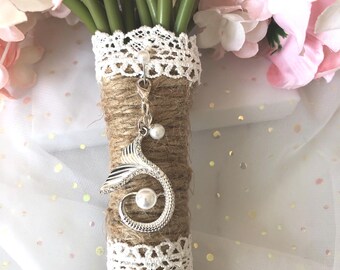 Rhinestone and Pearl Mermaid Tail Bouquet Charm: Beach Wedding Keepsake