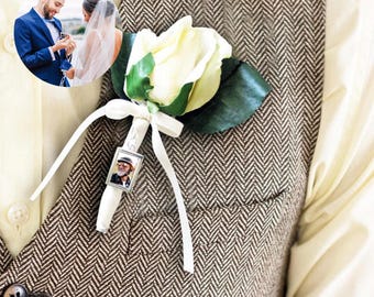 Boutonniere Photo Charm: Silver Frame Memorial Wedding Keepsake