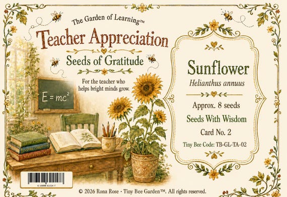 Teacher Appreciation Sunflower Seed Card, Handmade Back-to-School Keepsake
