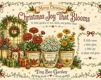 Christmas Flower Card Red White Gold Garden + seeds Gift