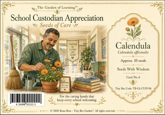 School Custodian Appreciation Seed Card, Handmade Thank You Keepsake
