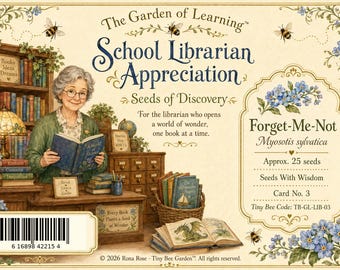 School Librarian Appreciation Seed Card, Forget-Me-Not Thank You Keepsake with Wax Seal