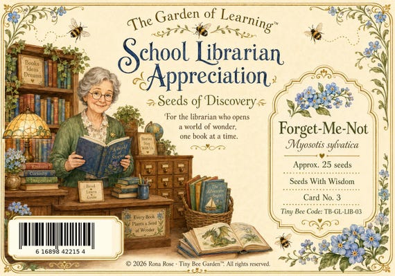 School Librarian Appreciation Seed Card, Forget-Me-Not Thank You Keepsake with Wax Seal