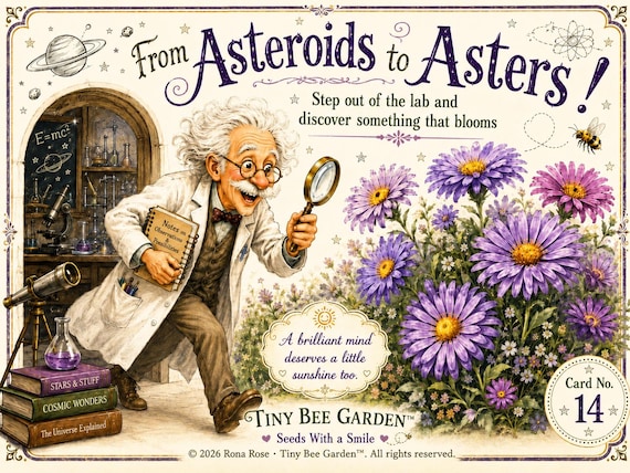 Scientist Flower Seed Card, From Asteroids to Asters, Astronomy Gift with Three Seed Packets