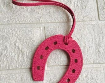 Pink Horseshoe Keychain Bag DIY Charm Craft Supply, faux leather Horse Girl Keychain, Western theme Hobby Horsing, Lucky Girl