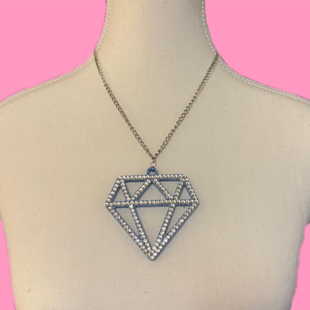 2000s Y2K Scene Kid 2D Diamond Sky Blue Swarovski Rhinestone Chain ...