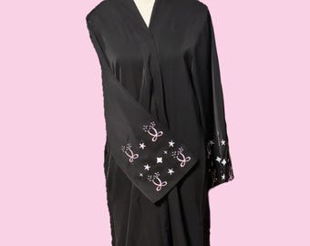 Coquette Pink Bows Embroidery Black Abaya - 2 Piece Set