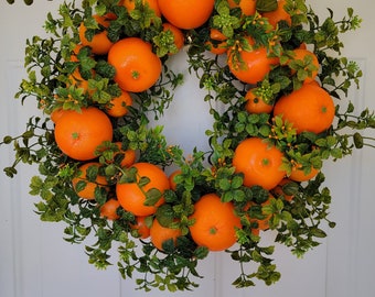 Oranges and Boxwood Wreath..Front Door Wreath..Citrus Wreath..Kitchen Wreath..Summer Wreath..Fruit Wreath