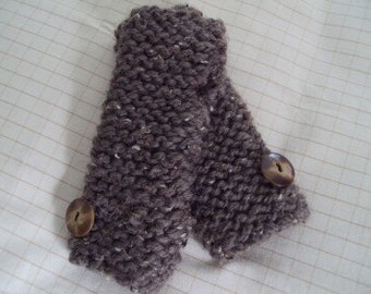Brown heather knit fingerless mitts
