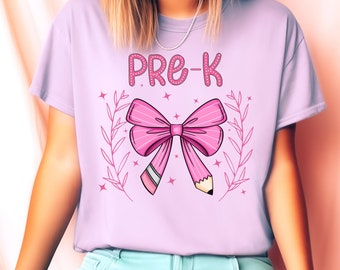 Pre-K Pink Pencil Bow Shirt PNG, Teacher Shirt PNG, Back to School Shirt PNG, Teacher Team Shirts, Teacher Sublimation, digital download