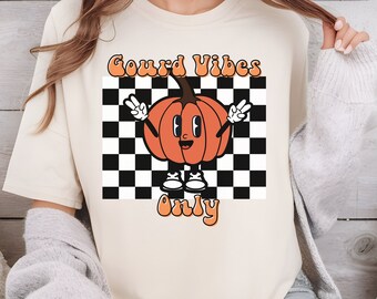Gourd Vibes Only PNG, Funny Retro Halloween Shirt PNG, Retro Pumpkin PNG, Vintage Halloween Shirt, Halloween Sublimation, Digital Download