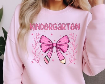 Kindergarten Pink Pencil Bow Shirt PNG, Teacher Shirt PNG, Back to School Shirt PNG, Team Shirts, Teacher Sublimation, digital download