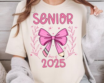 Senior Class of 2025 Pink Pencil Bow Shirt PNG, Senior Shirt PNG, Back to School Shirt PNG, Graduation Shirt, Sublimation, digital download