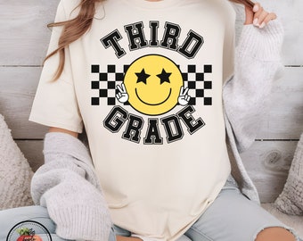 Third Grade Teacher Checkered Retro Shirt PNG, Back to School PNG, 3rd Grade Team Shirt, Retro Teacher Sublimation PNG, First Day of School