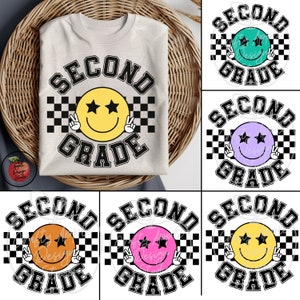 Geruit retroshirt leraar tweede leerjaar png, terug naar school png, teamshirt 2de leerjaar, retro sublimatie leraar leraar png, eerste schooldag