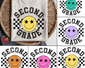 Koszula w kratkę retro dla nauczyciela drugiej klasy PNG, Powrót do szkoły PNG, Koszulka drużyny drugiej klasy, Sublimacja retro dla nauczyciela PNG, Pierwszy dzień szkoły