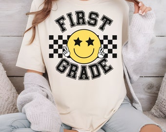 First Grade Teacher Checkered Retro Shirt PNG, Back to School PNG, 1st Grade Team Shirt, Retro Teacher Sublimation PNG, First Day of School