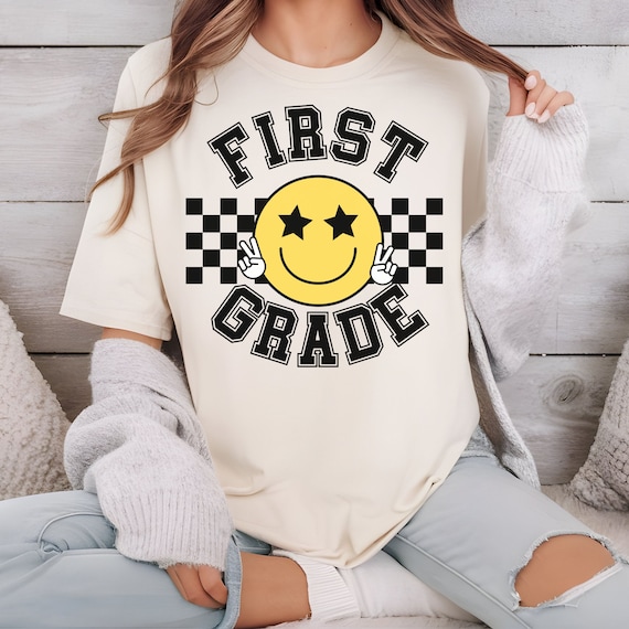 First Grade Teacher Checkered Retro Shirt PNG, Back to School PNG, 1st Grade Team Shirt, Retro Teacher Sublimation PNG, First Day of School