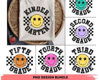 Teacher Checkered Retro Shirt PNG Bundle, Back to School PNG, 1st 2nd 3rd 4th 5th Grade, Retro Teacher Sublimation PNG, First Day of School