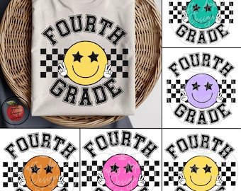 Fourth Grade Teacher Checkered Retro Shirt PNG, Back to School PNG, 4th Grade Team Shirt, Retro Teacher Sublimation PNG, First Day of School
