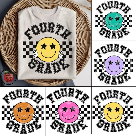 Fourth Grade Teacher Checkered Retro Shirt PNG, Back to School PNG, 4th Grade Team Shirt, Retro Teacher Sublimation PNG, First Day of School