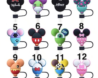 D*sney character straw cap Straw topper, personalized Straw topper,  straw hat, stanley straw topper, soft silicone topper, tumbler accessor