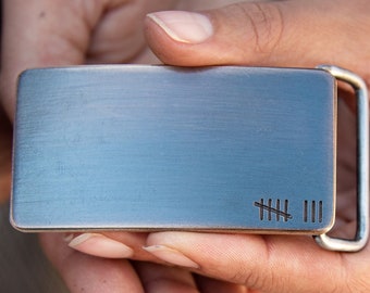 Custom Bronze Belt Buckle 8 Tally Marks, Handmade in Seattle since 2003