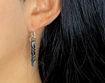 6th anniversary gift for wife, iron twist earrings on silver ear wires, blacksmith made iron jewelry, handmade modern earrings