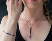 iron and amethyst jewelry set, 6th anniversary gift for wife, blacksmith made, iron anniversary necklace and bracelet, iron earrings