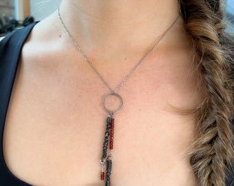 garnet and iron twist necklace, 6th anniversary gift for her, elegant jewelry set for wife