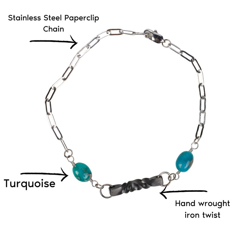 iron anniversary gift for wife, 6th anniversary gift, turquoise and iron necklace and bracelet, available as jewelry set necklace+bracelet