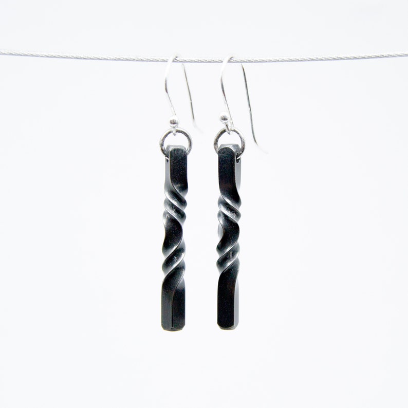 6th anniversary gift for wife, iron twist earrings on silver ear wires, blacksmith made iron jewelry, handmade modern earrings image 2