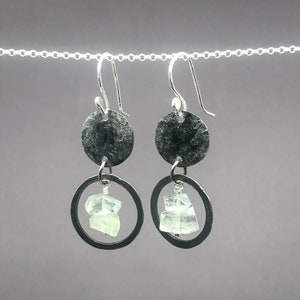 Hammered Stainless Steel Earrings: Aquamarine Anniversary Jewelry, Sterling Silver Wires