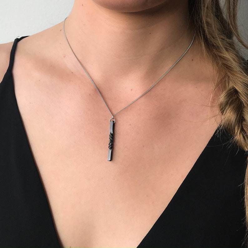 11th Anniversary gift, handmade steel twist pendant with matching twist earrings image 2