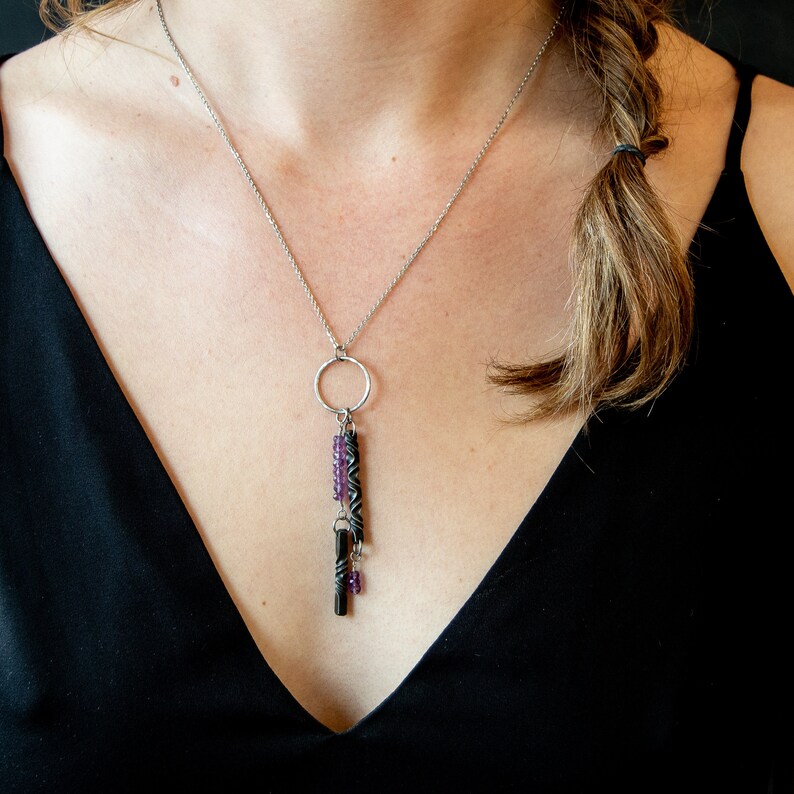 Amethyst and Iron Necklace Amethyst Sobriety Jewelry Etsy