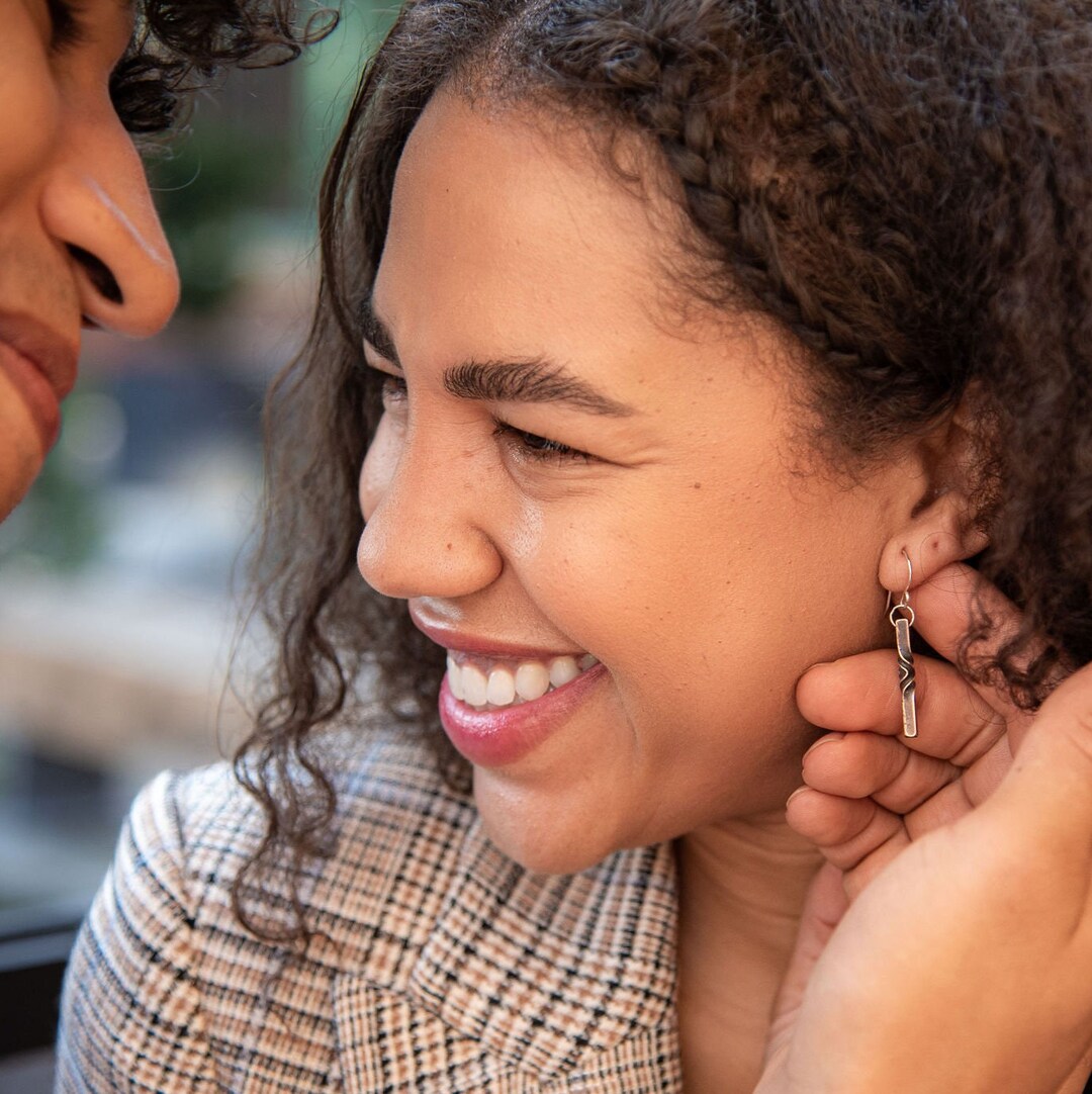 Handmade Bronze Twist Earrings, 8th Anniversary Gift for Women, Modern