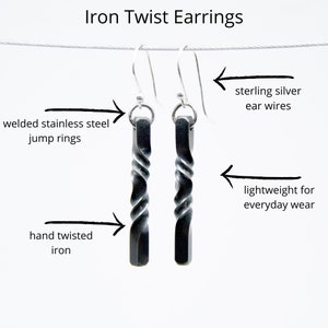 6th anniversary gift for wife, iron twist earrings on silver ear wires, blacksmith made iron jewelry, handmade modern earrings image 3