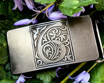 engraved iron belt buckle for 6th wedding anniversary gift, personalized iron anniversary gift handmade in Seattle