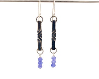 bronze earrings, 8th anniversary gift for her, tanzanite earrings, bronze anniversary gift for her, tanzanite dangle earrings