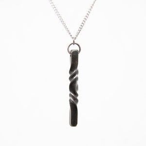 Handcrafted Steel Twist Pendant & Earrings Set,  Stainless Steel Chain and Sterling Silver Ear Wires, USA Made Artisan Jewelry