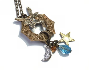 Fairy Necklace with Bangles on 18" Natural Brass Chain