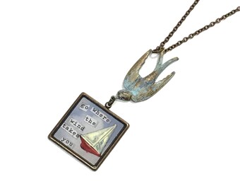 Go Where the Wind Takes You collage pendant