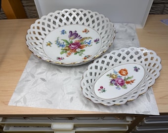 Read Carefully! Schumann Oval Dish and Unmarked Bowl Reticulated Vintage Dish and Bowl
