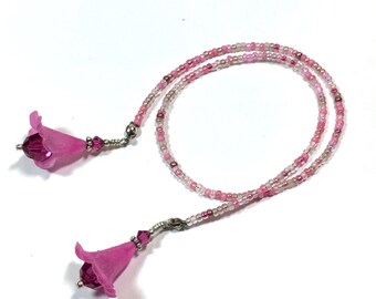 Pink Beaded Bookmark with Flower Accents