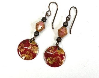 Hand painted red and gold earrings