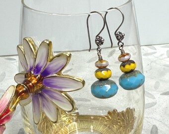 Colorful Czech glass bead earrings with Sterling Silver Ear Wires (3192)