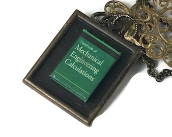 Mechanical Engineering Text Hidden Book Necklace Tiny Readable Book